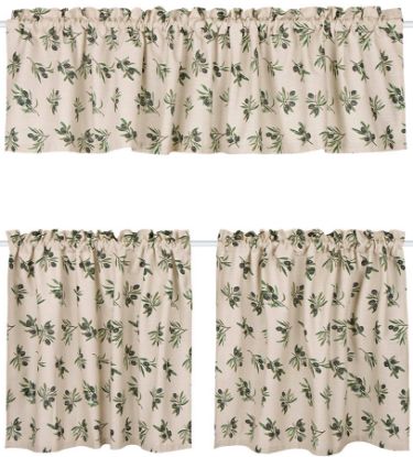 Bilde av Oliven cafegardin lys beigemelert